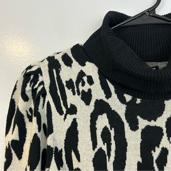 NWT Who What Wear Black/White Leopard/Animal Print Sweater Mini Dress Medium - Picture 5 of 14